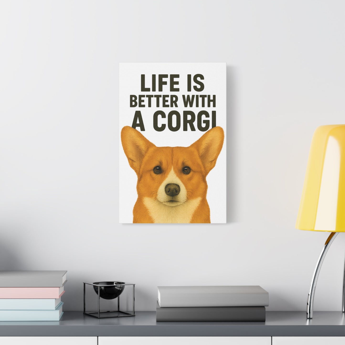 Corgi Canvas Wall Art, Dog Lover Home Decor, Cute Pet Gift, Quirky Office Wall Art, Animal Lover Gift